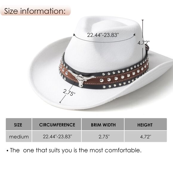 5962 Classic Western Felt Cowboy Cowgirl Hat For Women Men Wide Brim Belt